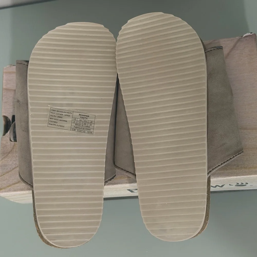 BearPaw Kids Taupe Double-Buckle Slide Sandals
